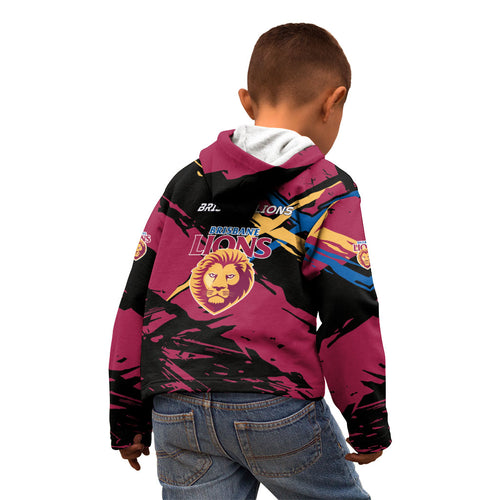 Brisbane Lions Kid Hoodie Lions Muscular Mascot Graphic - Abstract Paint Splatter Art