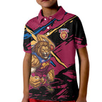 Brisbane Lions Kid Polo Shirt Lions Muscular Mascot Graphic - Abstract Paint Splatter Art