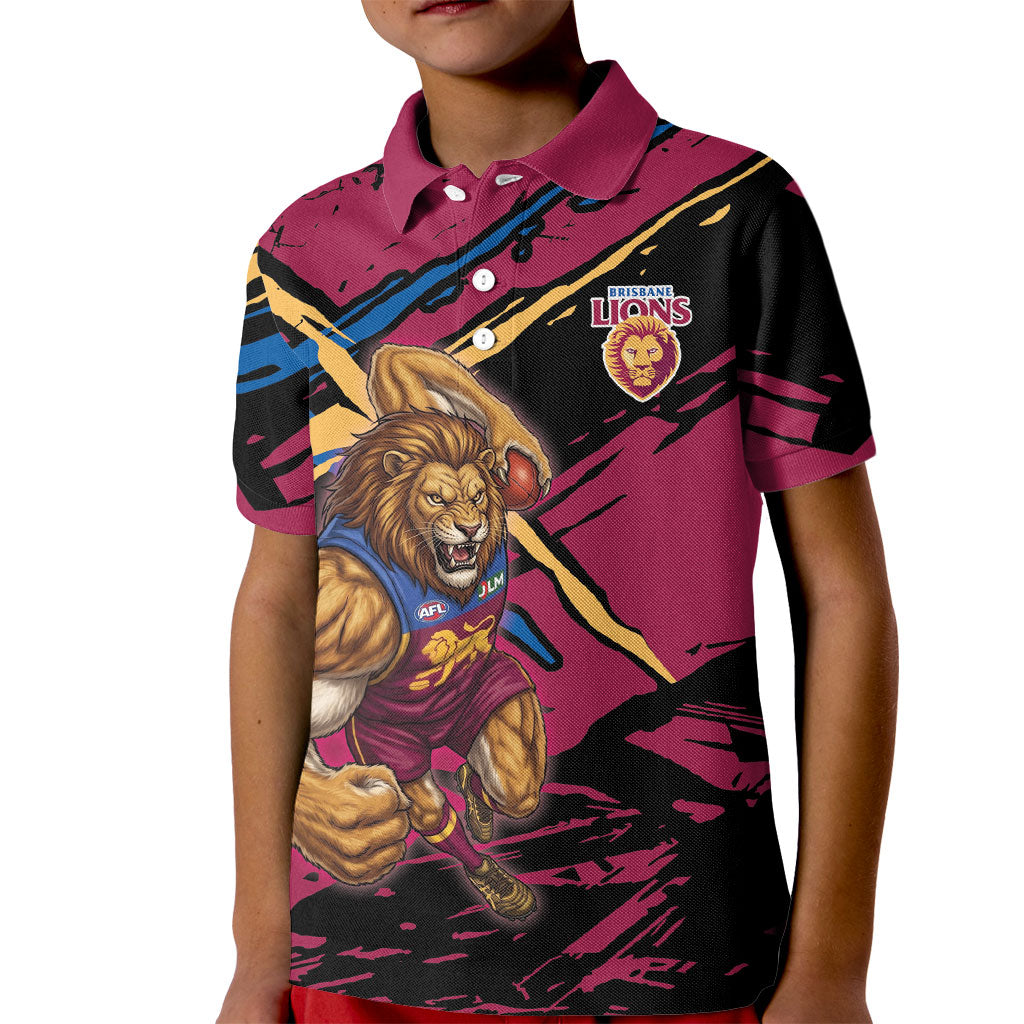 Brisbane Lions Kid Polo Shirt Lions Muscular Mascot Graphic - Abstract Paint Splatter Art