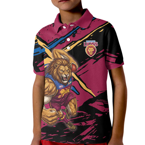Brisbane Lions Kid Polo Shirt Lions Muscular Mascot Graphic - Abstract Paint Splatter Art
