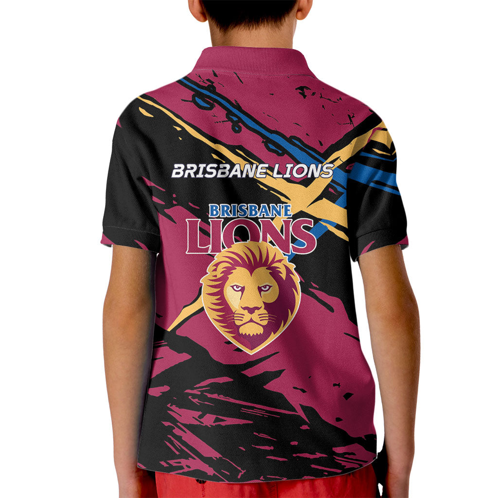 Brisbane Lions Kid Polo Shirt Lions Muscular Mascot Graphic - Abstract Paint Splatter Art