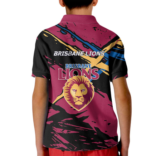 Brisbane Lions Kid Polo Shirt Lions Muscular Mascot Graphic - Abstract Paint Splatter Art