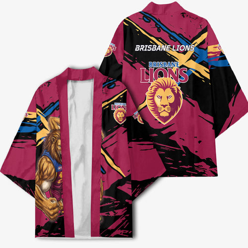 Brisbane Lions Kimono Lions Muscular Mascot Graphic - Abstract Paint Splatter Art