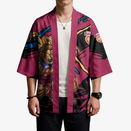 Brisbane Lions Kimono Lions Muscular Mascot Graphic - Abstract Paint Splatter Art