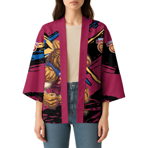 Brisbane Lions Kimono Lions Muscular Mascot Graphic - Abstract Paint Splatter Art