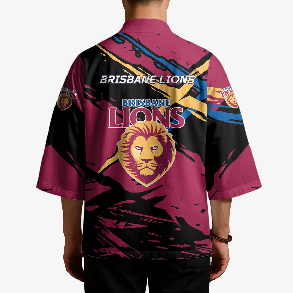 Brisbane Lions Kimono Lions Muscular Mascot Graphic - Abstract Paint Splatter Art