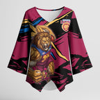 Brisbane Lions Kimono Sleeve Blouse Lions Muscular Mascot Graphic - Abstract Paint Splatter Art