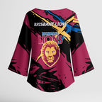 Brisbane Lions Kimono Sleeve Blouse Lions Muscular Mascot Graphic - Abstract Paint Splatter Art
