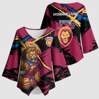 Brisbane Lions Kimono Sleeve Blouse Lions Muscular Mascot Graphic - Abstract Paint Splatter Art