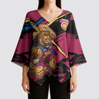 Brisbane Lions Kimono Sleeve Blouse Lions Muscular Mascot Graphic - Abstract Paint Splatter Art