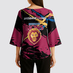 Brisbane Lions Kimono Sleeve Blouse Lions Muscular Mascot Graphic - Abstract Paint Splatter Art