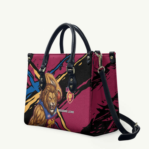 Brisbane Lions Leather Bag Lions Muscular Mascot Graphic - Abstract Paint Splatter Art