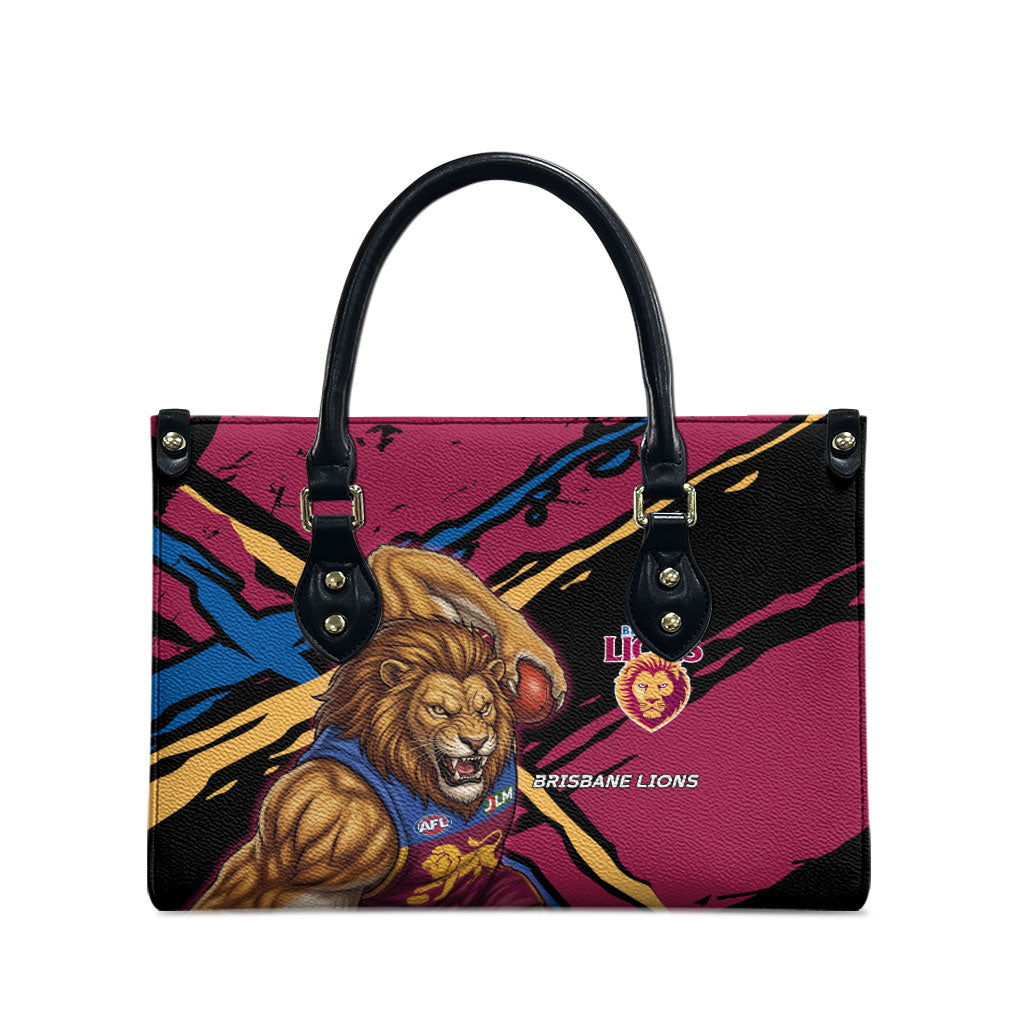 Brisbane Lions Leather Bag Lions Muscular Mascot Graphic - Abstract Paint Splatter Art
