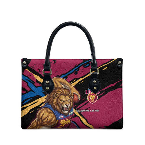 Brisbane Lions Leather Bag Lions Muscular Mascot Graphic - Abstract Paint Splatter Art