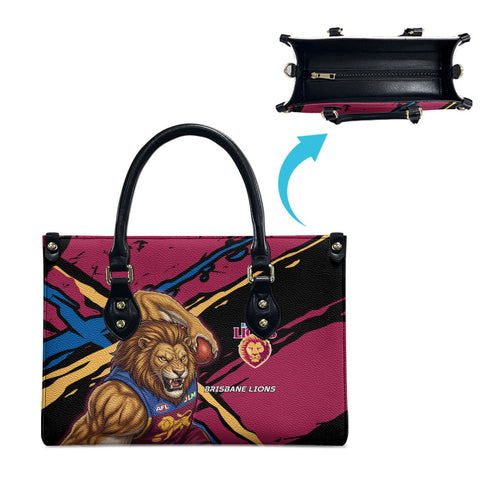 Brisbane Lions Leather Bag Lions Muscular Mascot Graphic - Abstract Paint Splatter Art
