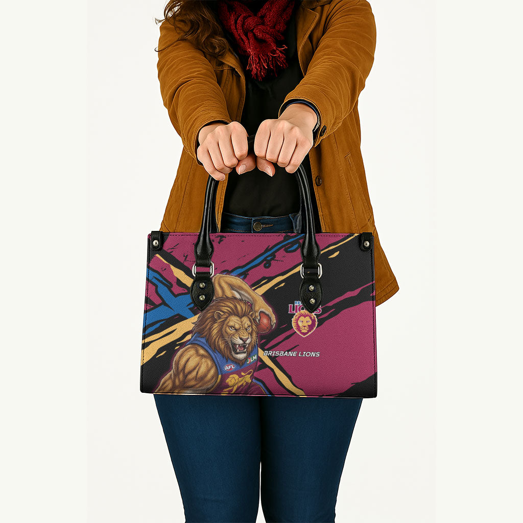 Brisbane Lions Leather Bag Lions Muscular Mascot Graphic - Abstract Paint Splatter Art