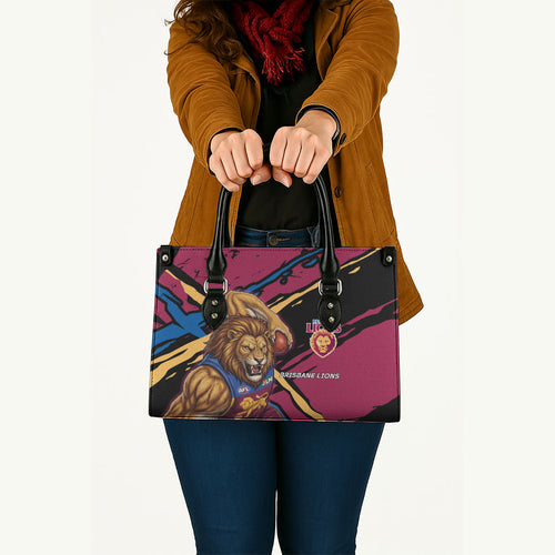 Brisbane Lions Leather Bag Lions Muscular Mascot Graphic - Abstract Paint Splatter Art