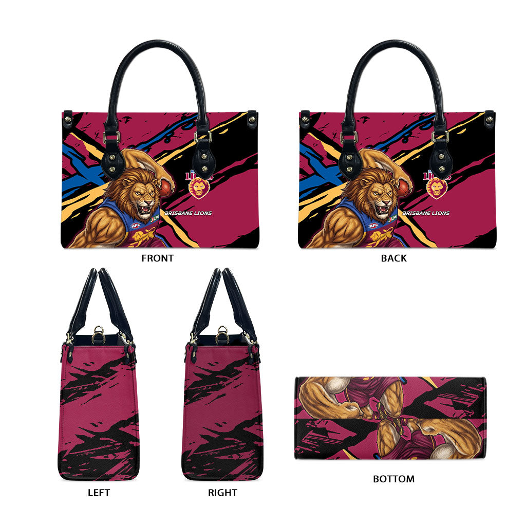 Brisbane Lions Leather Bag Lions Muscular Mascot Graphic - Abstract Paint Splatter Art