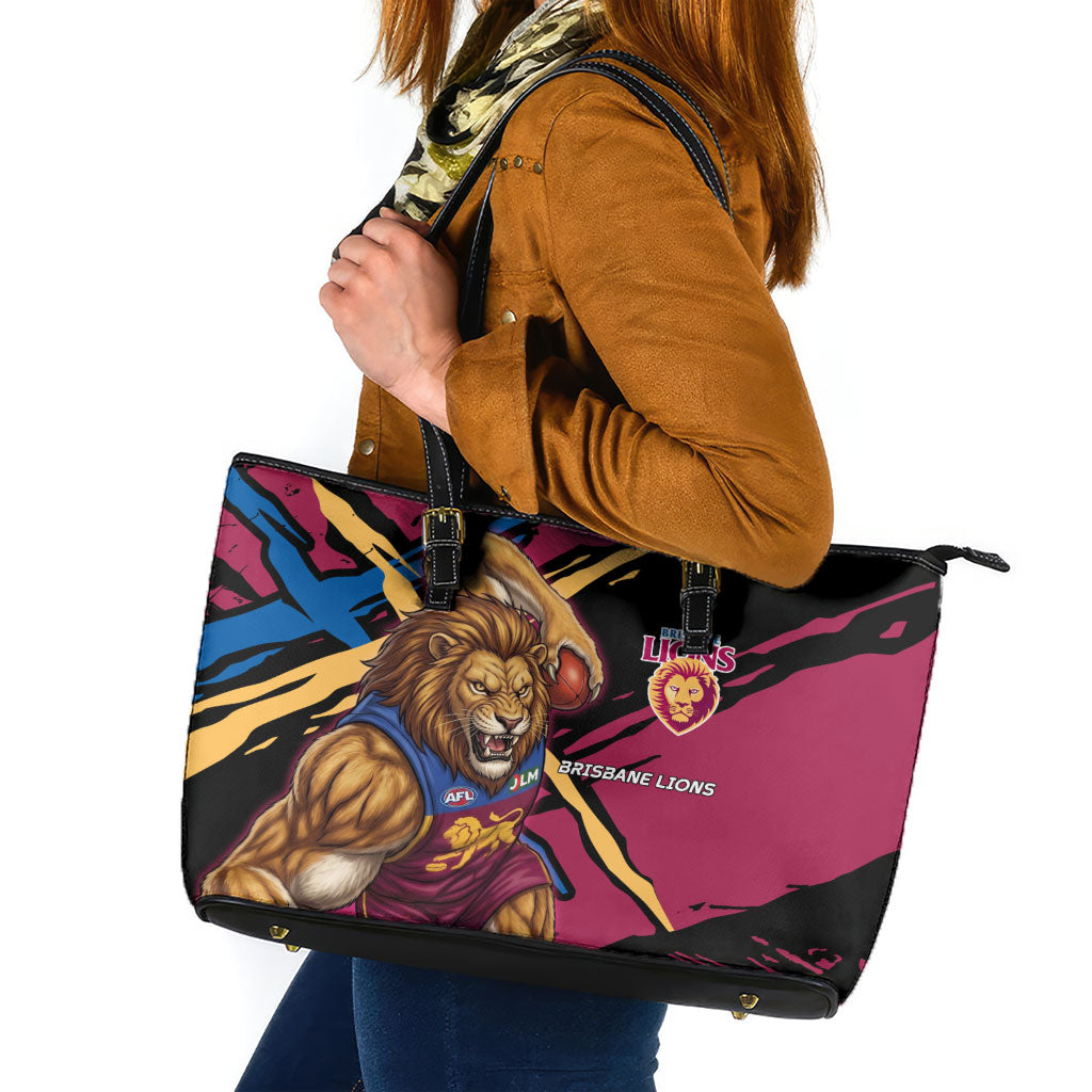 Brisbane Lions Leather Tote Bag Lions Muscular Mascot Graphic - Abstract Paint Splatter Art