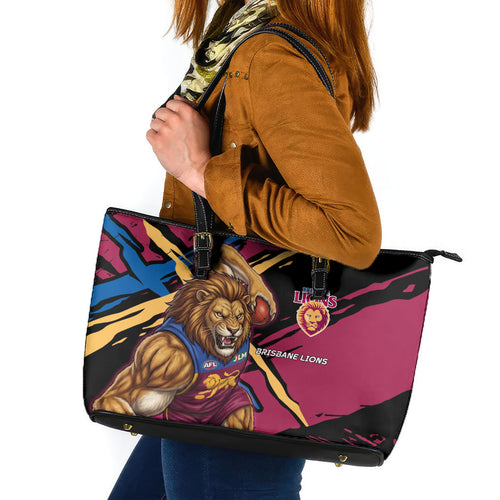 Brisbane Lions Leather Tote Bag Lions Muscular Mascot Graphic - Abstract Paint Splatter Art