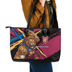 Brisbane Lions Leather Tote Bag Lions Muscular Mascot Graphic - Abstract Paint Splatter Art