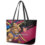 Brisbane Lions Leather Tote Bag Lions Muscular Mascot Graphic - Abstract Paint Splatter Art