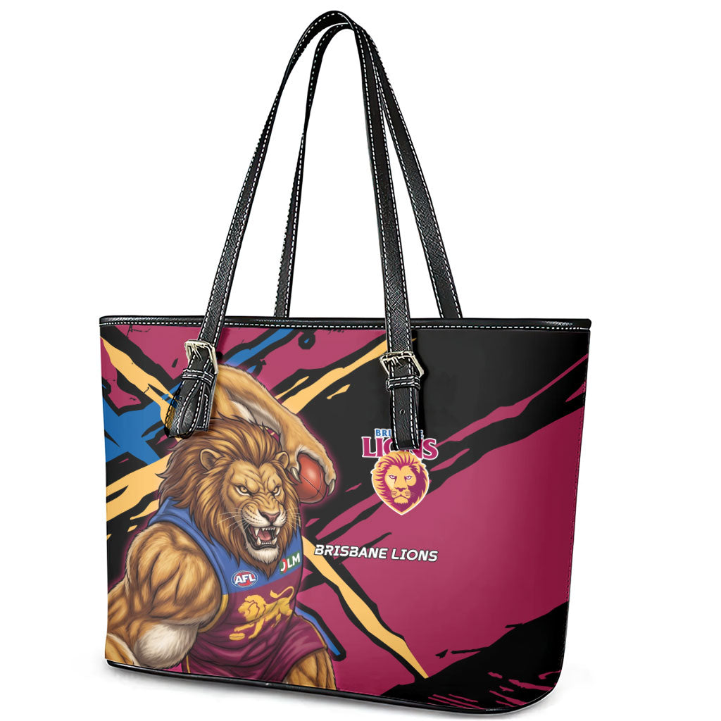 Brisbane Lions Leather Tote Bag Lions Muscular Mascot Graphic - Abstract Paint Splatter Art