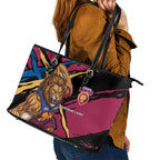 Brisbane Lions Leather Tote Bag Lions Muscular Mascot Graphic - Abstract Paint Splatter Art