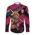 Brisbane Lions Long Sleeve Button Shirt Lions Muscular Mascot Graphic - Abstract Paint Splatter Art
