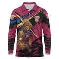 Brisbane Lions Long Sleeve Polo Shirt Lions Muscular Mascot Graphic - Abstract Paint Splatter Art