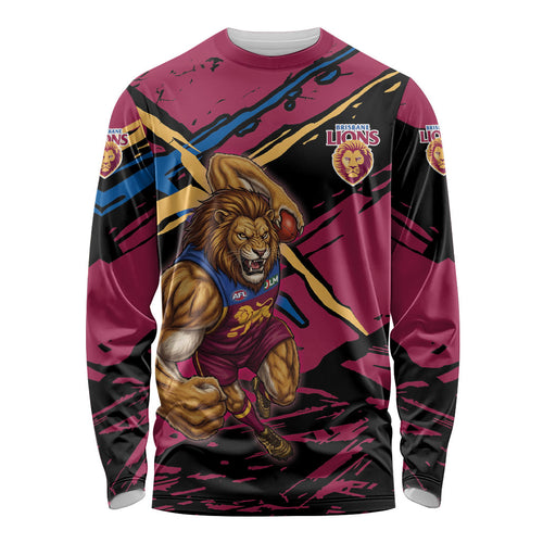 Brisbane Lions Long Sleeve Shirt Lions Muscular Mascot Graphic - Abstract Paint Splatter Art