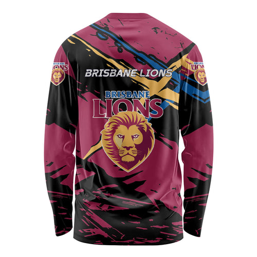 Brisbane Lions Long Sleeve Shirt Lions Muscular Mascot Graphic - Abstract Paint Splatter Art