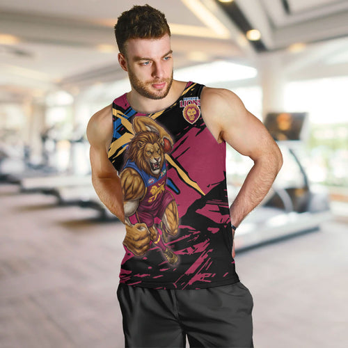 Brisbane Lions Men Tank Top Lions Muscular Mascot Graphic - Abstract Paint Splatter Art