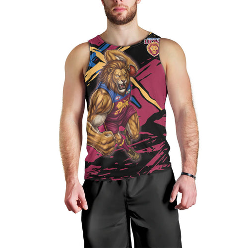 Brisbane Lions Men Tank Top Lions Muscular Mascot Graphic - Abstract Paint Splatter Art