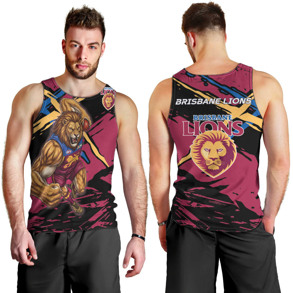 Brisbane Lions Men Tank Top Lions Muscular Mascot Graphic - Abstract Paint Splatter Art