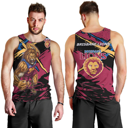 Brisbane Lions Men Tank Top Lions Muscular Mascot Graphic - Abstract Paint Splatter Art
