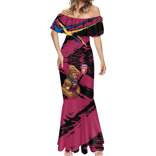 Brisbane Lions Mermaid Dress Lions Muscular Mascot Graphic - Abstract Paint Splatter Art