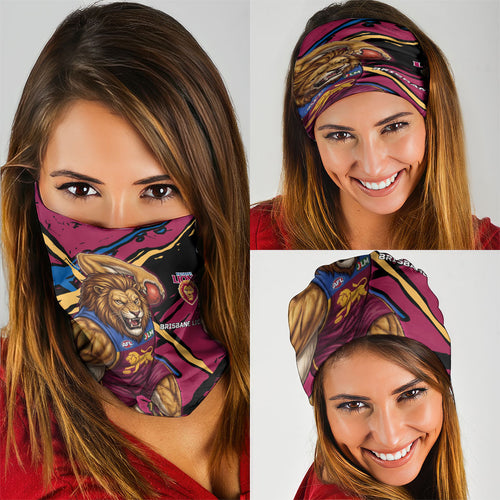 Brisbane Lions Neck Gaiter Lions Muscular Mascot Graphic - Abstract Paint Splatter Art