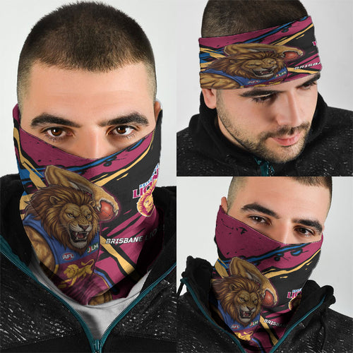 Brisbane Lions Neck Gaiter Lions Muscular Mascot Graphic - Abstract Paint Splatter Art
