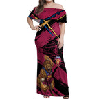 Brisbane Lions Off Shoulder Maxi Dress Lions Muscular Mascot Graphic - Abstract Paint Splatter Art