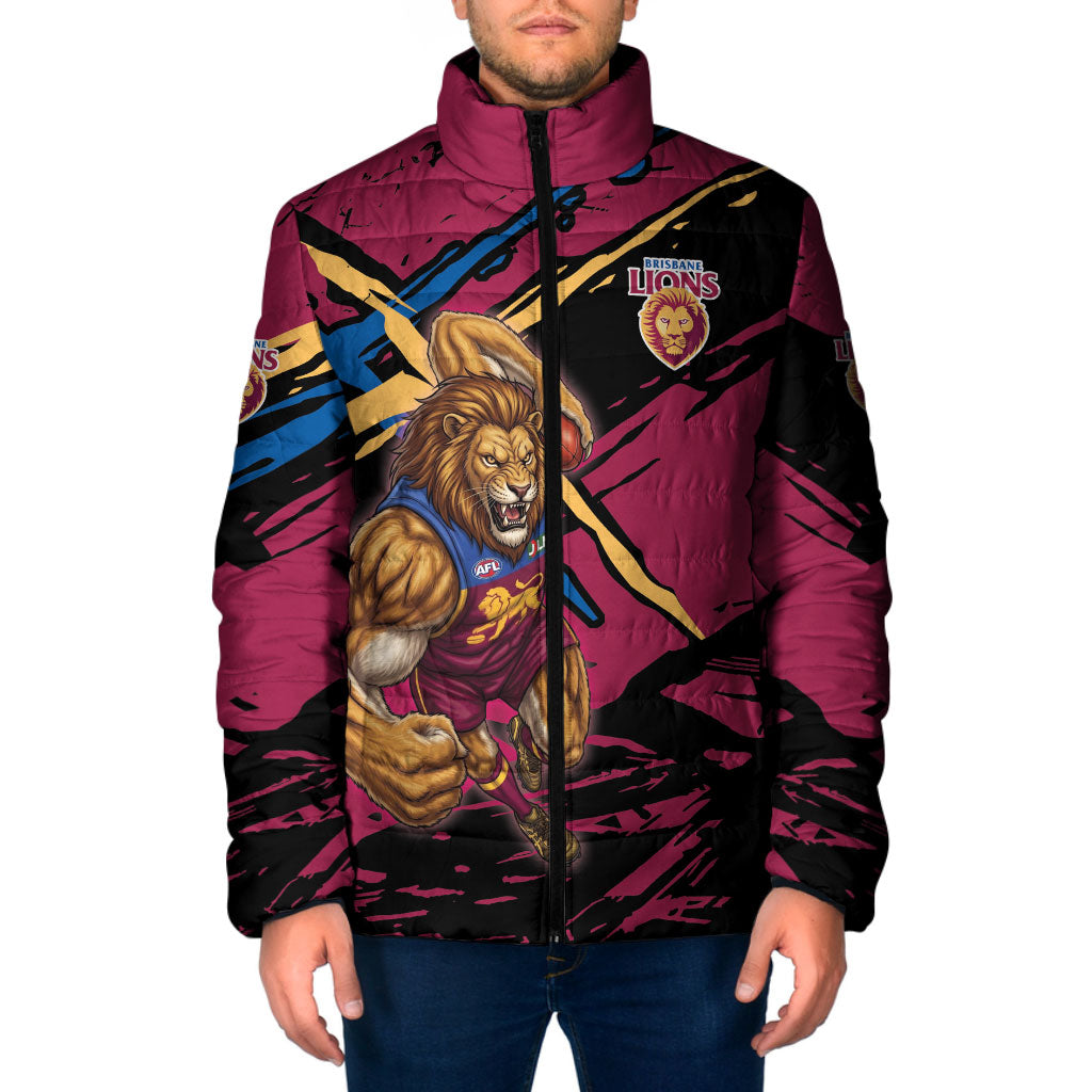 Brisbane Lions Padded Jacket Lions Muscular Mascot Graphic - Abstract Paint Splatter Art