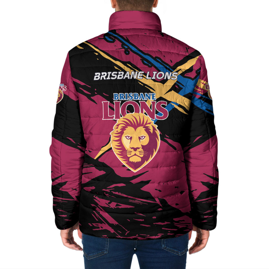 Brisbane Lions Padded Jacket Lions Muscular Mascot Graphic - Abstract Paint Splatter Art