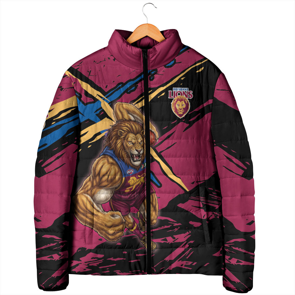 Brisbane Lions Padded Jacket Lions Muscular Mascot Graphic - Abstract Paint Splatter Art
