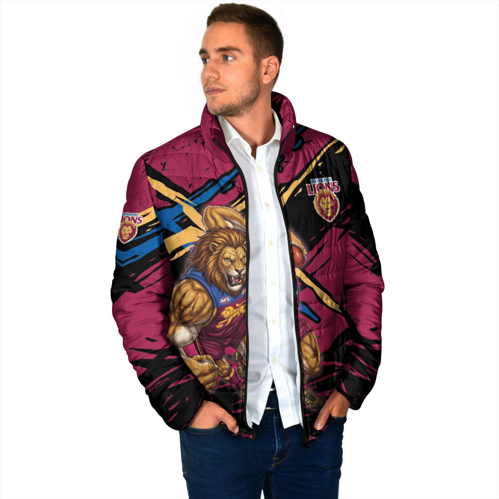 Brisbane Lions Padded Jacket Lions Muscular Mascot Graphic - Abstract Paint Splatter Art