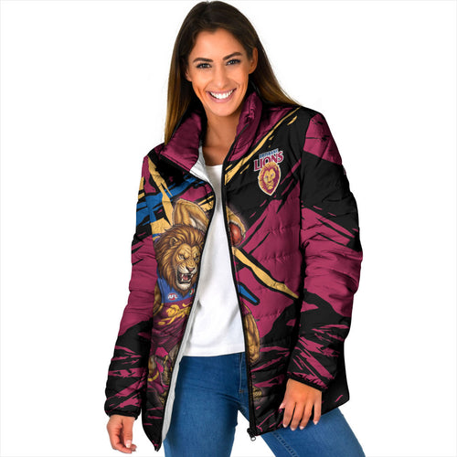 Brisbane Lions Padded Jacket Lions Muscular Mascot Graphic - Abstract Paint Splatter Art