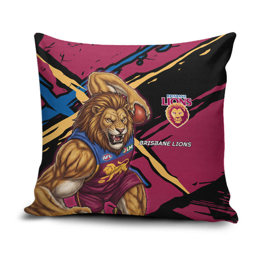 Brisbane Lions Pillow Cover Lions Muscular Mascot Graphic - Abstract Paint Splatter Art