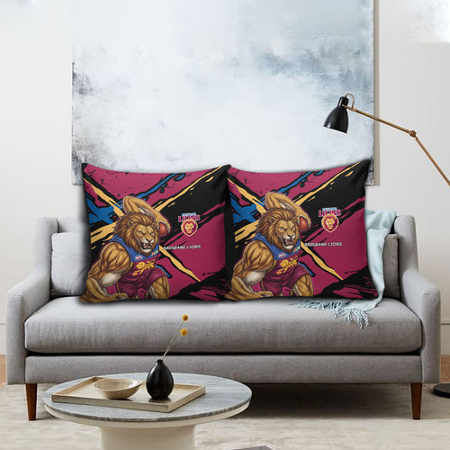 Brisbane Lions Pillow Cover Lions Muscular Mascot Graphic - Abstract Paint Splatter Art