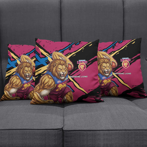 Brisbane Lions Pillow Cover Lions Muscular Mascot Graphic - Abstract Paint Splatter Art