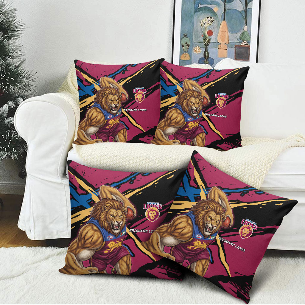 Brisbane Lions Pillow Cover Lions Muscular Mascot Graphic - Abstract Paint Splatter Art