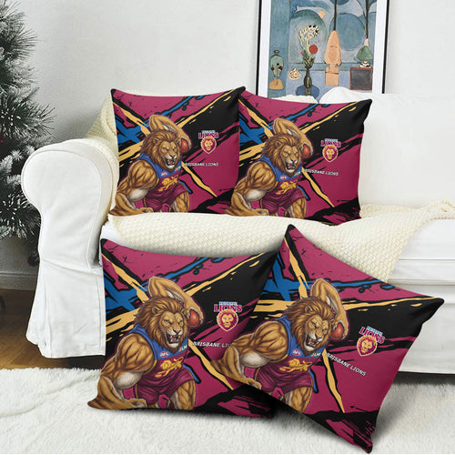 Brisbane Lions Pillow Cover Lions Muscular Mascot Graphic - Abstract Paint Splatter Art
